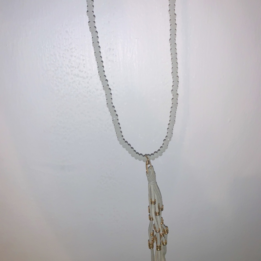 Long necklace with leather tassels and beads
